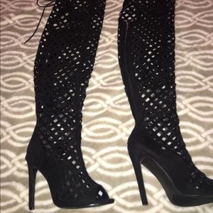 Black thigh high knee boots